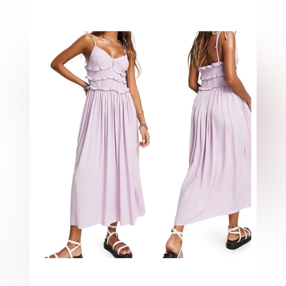 Topshop Lilac Smocked Bodice Dress size 12